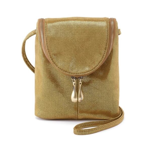 HOBO Handbags - NWT! HOBO Leather Gold Shimmer Fern Saddle Crossbody Bag